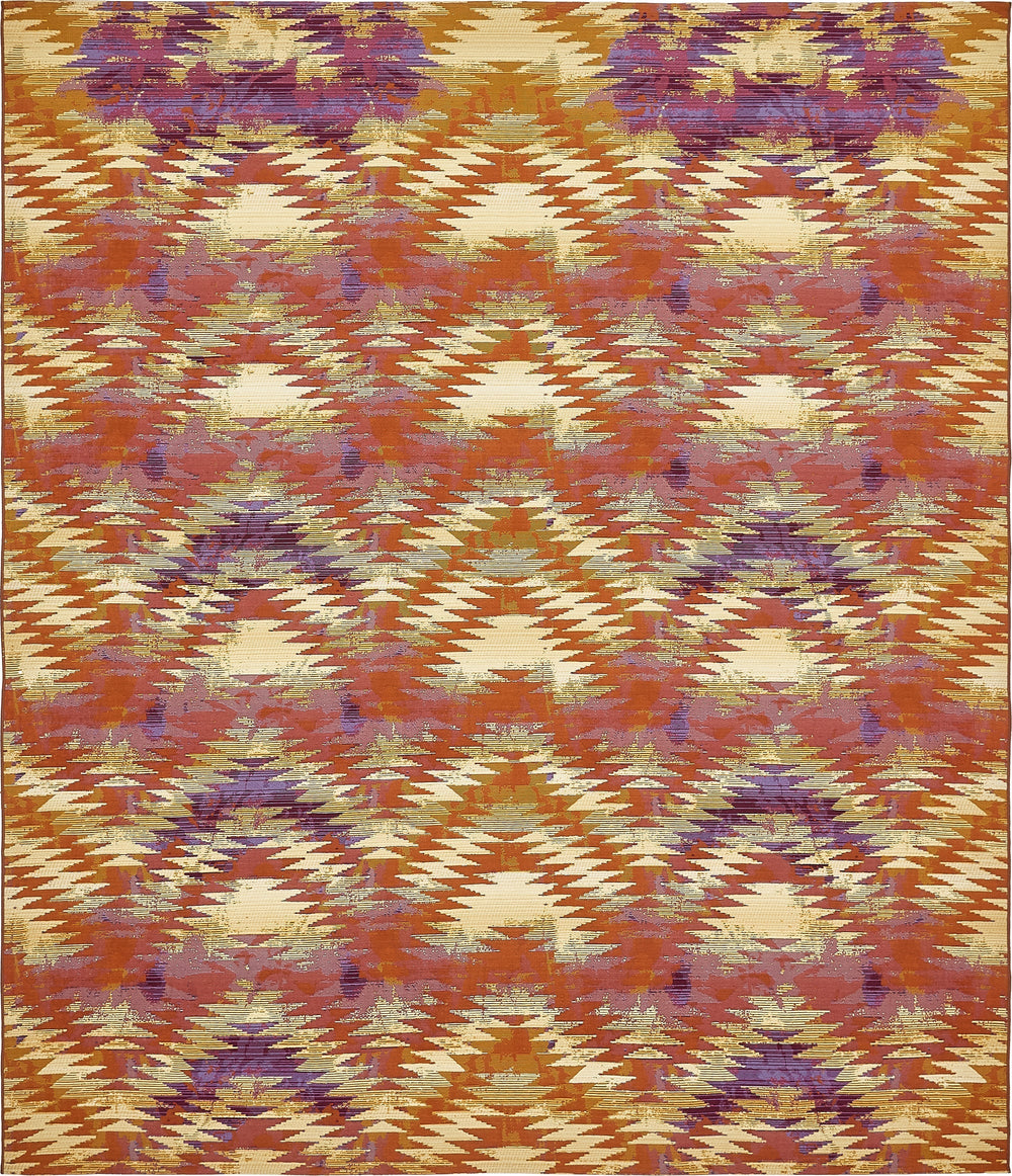 Unique Loom Outdoor Modern Aztec Machine Made Geometric Rug Red, Cream/Beige/Violet 10' 0" x 12' 2"