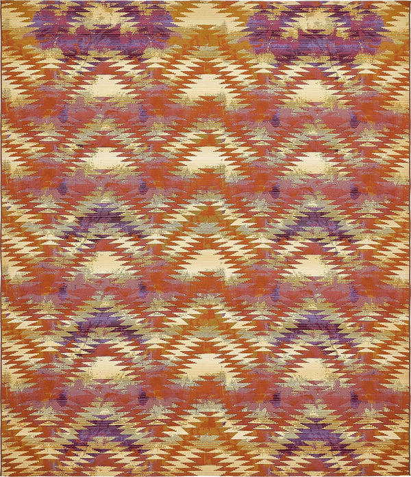 Unique Loom Outdoor Modern Aztec Machine Made Geometric Rug Red, Cream/Beige/Violet 10' 0" x 12' 2"