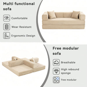 English Elm Full Foam Modular Sofa Bed Corduroy Upholstered Convertible Lounger for Studio Apartments Beige W3326P450777