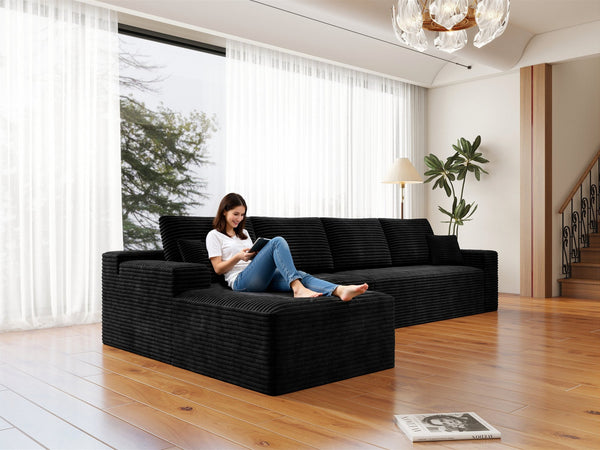 English Elm 131.9*68.9"Modular Sectional Sofa - Plush Corduroy Couch For Living Rooms & Apartments, No Assembly! W3819S00004