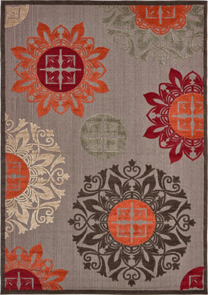 Unique Loom Outdoor Modern Chicago Machine Made Medallion Rug Brown, Orange/Red/Beige/Gray 7' 1" x 10' 0"