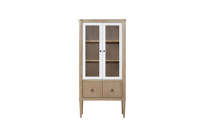 English Elm Display Sand-Colored Bookcase with Glass Doors, Mindi Veneer, 2 Shelves & Drawer — Transitional Style B2699P226095