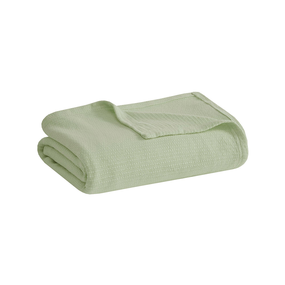 JLA Home Madison Park - Cotton lightweight basket-weave blanket, OEKO‑TEX certified, breathable first-pick upland cotton comfort Green MP51N-8384