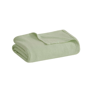JLA Home Madison Park - Cotton lightweight basket-weave blanket, OEKO‑TEX certified, breathable first-pick upland cotton comfort Green MP51N-8384