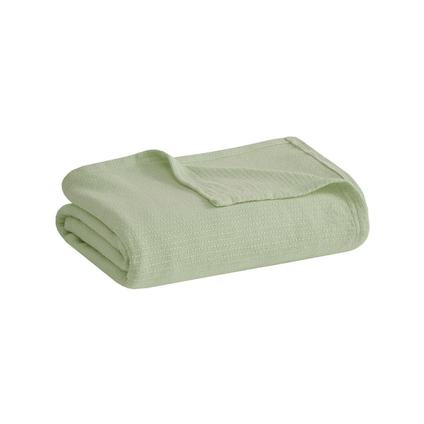 JLA Home Madison Park - Cotton Madison Park Basket Weave Blanket — Lightweight, OEKO‑TEX Certified Comfort for Year‑Round Use Green MP51N-8382