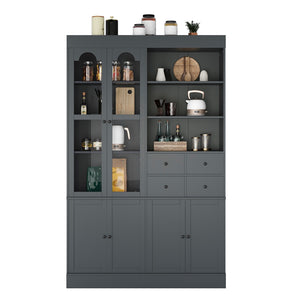 English Elm Topmax Shaker Buffet Hutch with Glass Doors Drawers and Pull-out Trays Gray SP000092AAE