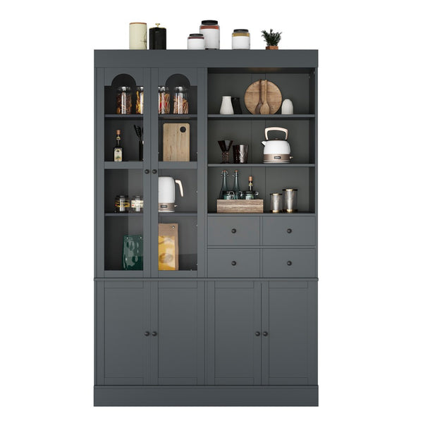 English Elm Topmax Shaker Buffet Hutch with Glass Doors Drawers and Pull-out Trays Gray SP000092AAE