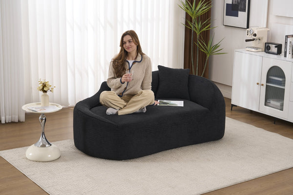 English Elm Ly-048 Sculpted Chenille Chaise Lounge Convertible Sleeper Sofa for Modern Living Spaces Black W2231P401731