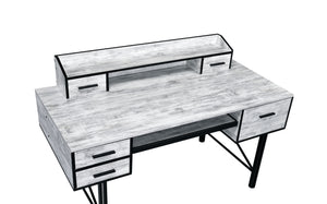 English Elm Safea Antique White & Black Computer Desk with 5 Drawers, Keyboard Tray, Metal Base, 70lb Top Capacity B2726P288783