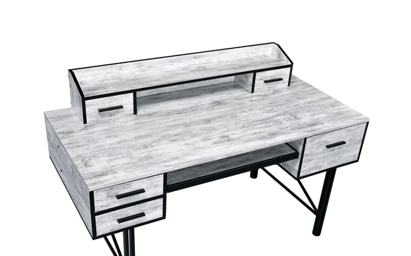 English Elm Safea Antique White & Black Computer Desk with 5 Drawers, Keyboard Tray, Metal Base, 70lb Top Capacity B2726P288783