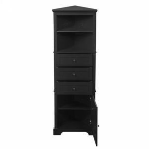 English Elm Black Triangle Tall Cabinet with 3 Drawers, Adjustable Shelf, Painted MDF, Anti-Tip, Stylish Storage N725P247409B