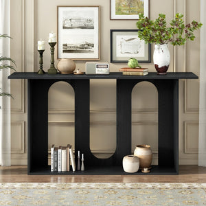 English Elm U_Style Modern Curved Ash Veneer Console Table With Shelf For Entryway And Living Room Décor N711P241287B-GIGA