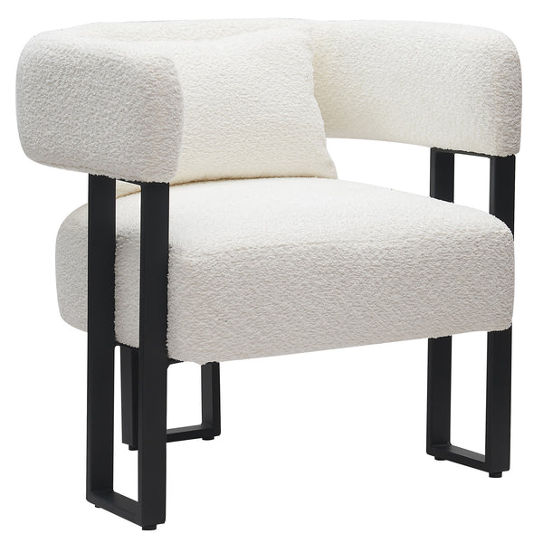 Worldwide Home Furnishings Scarlet-accent Chair – Modern Bucket-style Design With Textured Boucle Fabric For Elegant Seating Ivory,Black Boucle Fabric,Metal 403-108iv