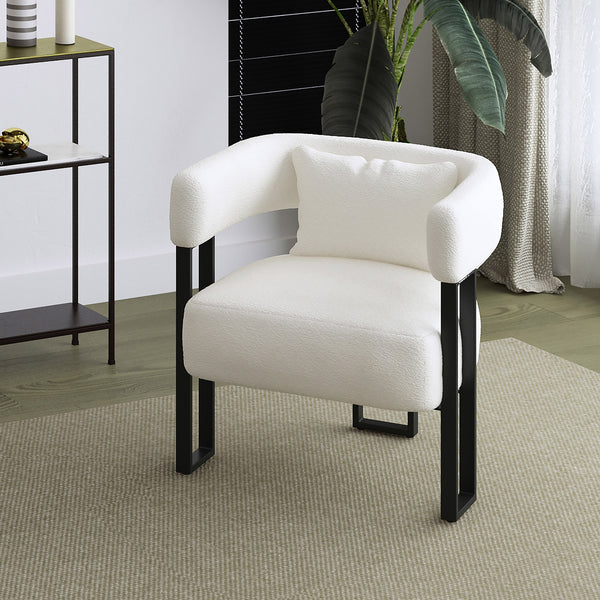 Worldwide Home Furnishings Scarlet-accent Chair – Modern Bucket-style Design With Textured Boucle Fabric For Elegant Seating Ivory,Black Boucle Fabric,Metal 403-108iv
