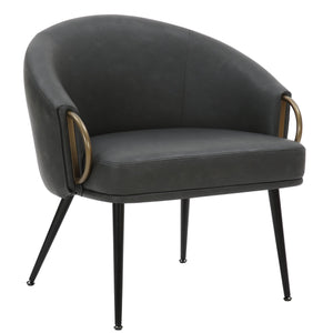 Worldwide Home Furnishings Zita-accent Chair - Mid-century Elegance With Comfortable Bucket Seat For Modern Living Spaces Vintage Charcoal,Black,Aged Gold Faux Leather,Metal 403-668ch