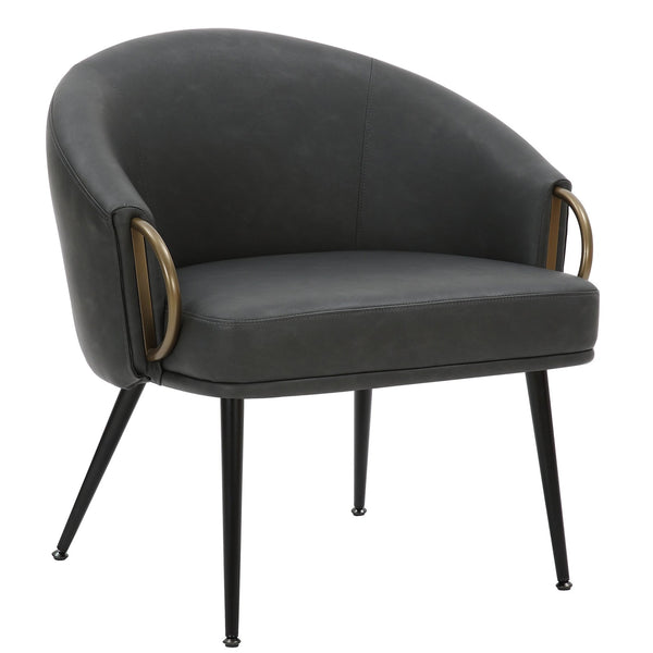 Worldwide Home Furnishings Zita-accent Chair - Mid-century Elegance With Comfortable Bucket Seat For Modern Living Spaces Vintage Charcoal,Black,Aged Gold Faux Leather,Metal 403-668ch
