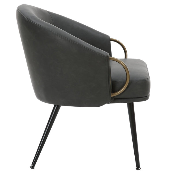 Worldwide Home Furnishings Zita-accent Chair - Mid-century Elegance With Comfortable Bucket Seat For Modern Living Spaces Vintage Charcoal,Black,Aged Gold Faux Leather,Metal 403-668ch