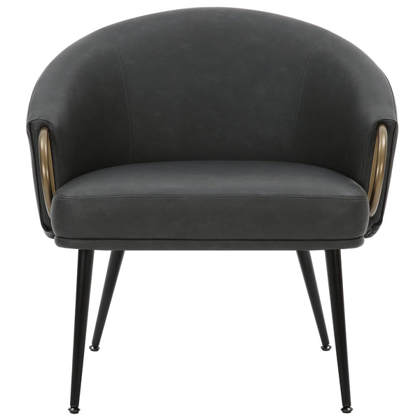 Worldwide Home Furnishings Zita-accent Chair - Mid-century Elegance With Comfortable Bucket Seat For Modern Living Spaces Vintage Charcoal,Black,Aged Gold Faux Leather,Metal 403-668ch