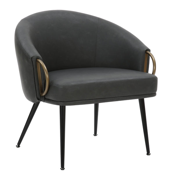Worldwide Home Furnishings Zita-accent Chair - Mid-century Elegance With Comfortable Bucket Seat For Modern Living Spaces Vintage Charcoal,Black,Aged Gold Faux Leather,Metal 403-668ch