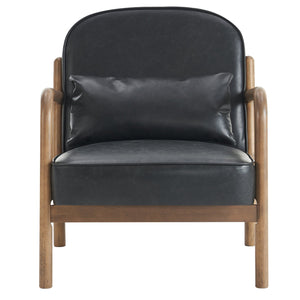 Worldwide Home Furnishings Fani-accent Chair - Cozy Scandinavian Style Armchair With Cushioned Seat And Matching Throw Pillow Black,Walnut Faux Leather,Solid Wood 403-926blk