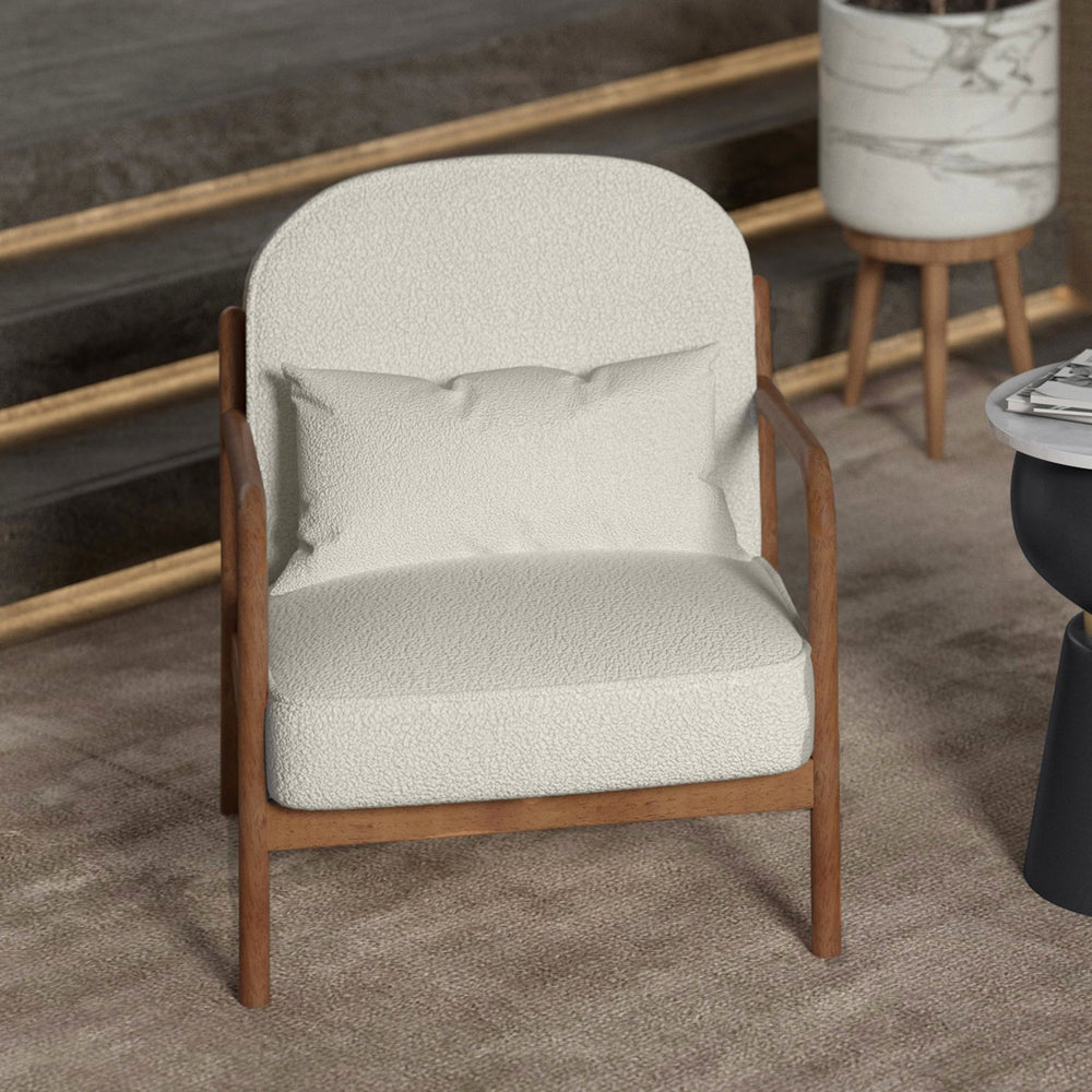 Worldwide Home Furnishings Fani-accent Chair - Cozy Fabric Armchair With Walnut Finish & Matching Pillow For Stylish Comfort White,Walnut Boucle Fabric,Solid Wood 403-926wt