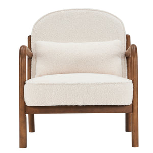 Worldwide Home Furnishings Fani-accent Chair - Cozy Fabric Armchair With Walnut Finish & Matching Pillow For Stylish Comfort White,Walnut Boucle Fabric,Solid Wood 403-926wt