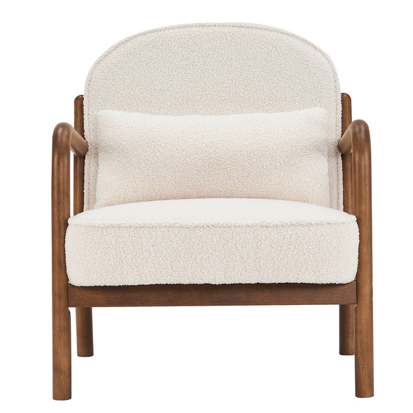 Worldwide Home Furnishings Fani-accent Chair - Cozy Fabric Armchair With Walnut Finish & Matching Pillow For Stylish Comfort White,Walnut Boucle Fabric,Solid Wood 403-926wt