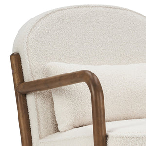 Worldwide Home Furnishings Fani-accent Chair - Cozy Fabric Armchair With Walnut Finish & Matching Pillow For Stylish Comfort White,Walnut Boucle Fabric,Solid Wood 403-926wt