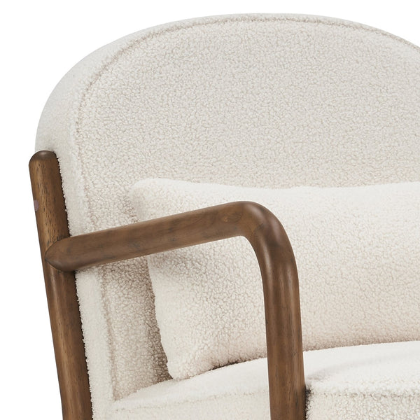 Worldwide Home Furnishings Fani-accent Chair - Cozy Fabric Armchair With Walnut Finish & Matching Pillow For Stylish Comfort White,Walnut Boucle Fabric,Solid Wood 403-926wt