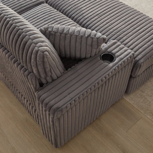 English Elm 84inch Corduroy Deep Seat Three Person Sofa with Storage Ottomans for Living Room Grey W834S00567