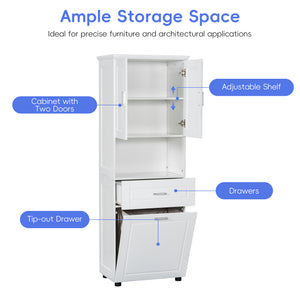 English Elm Tall Bathroom Cabinet with Tilt-Out Laundry Hamper, Adjustable Shelves, Anti-Tip Design & Large Storage White WF323481AAK