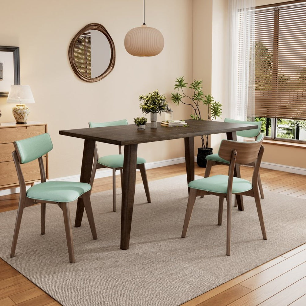 English Elm Caleb Mid-century Upholstered Dining Chair Set of Four with Tapered Oak Legs Mint,Walnut N768P282333M