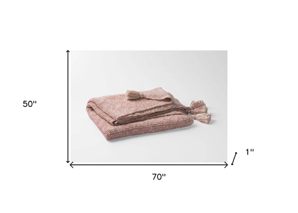 Homeroots Coral And White Chunky Tassel Organic Cotton Grey Throw Blanket  Cotton 403086