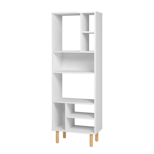 Homeroots 21" White And Natural Eight Shelves Freestanding Shelving Unit   403097