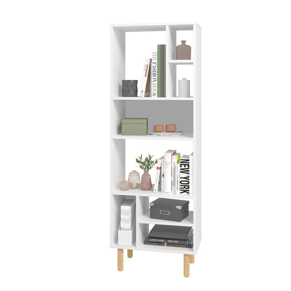 Homeroots 21" White And Natural Eight Shelves Freestanding Shelving Unit   403097