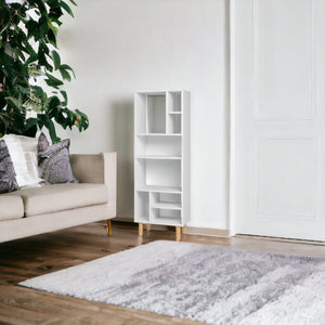 Homeroots 21" White And Natural Eight Shelves Freestanding Shelving Unit   403097