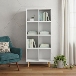 HomeRoots 60" Natural and White Wood Eight-Tier Bookcase - Modern Farmhouse Charm for Stylish Storage Solutions 403099