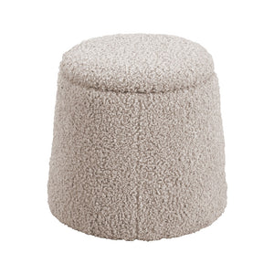 English Elm Round Storage Ottoman Beige Upholstered Boucle Accent Seat with High-Density Foam and Hidden Storage B035P265996