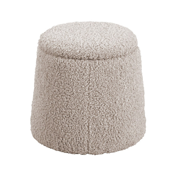 English Elm Round Storage Ottoman Beige Upholstered Boucle Accent Seat with High-Density Foam and Hidden Storage B035P265996