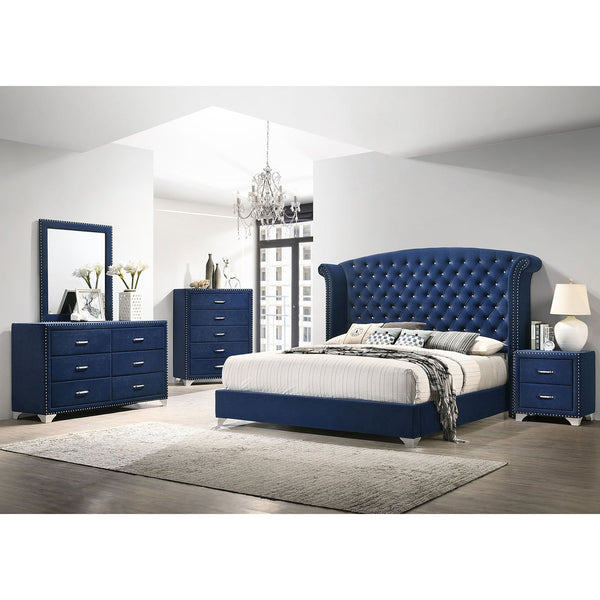 English Elm Kennedy Elegant Pacific Blue 4-Piece Queen Bedroom Set With Wingback Headboard & Ample Storage B062S01346