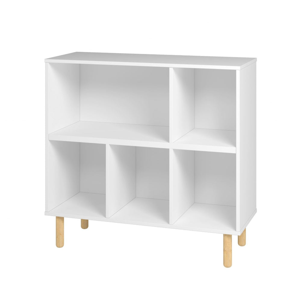 HomeRoots 35" White and Natural Five-Shelf Freestanding Unit for Modern Storage and Stylish Display Solutions 403100