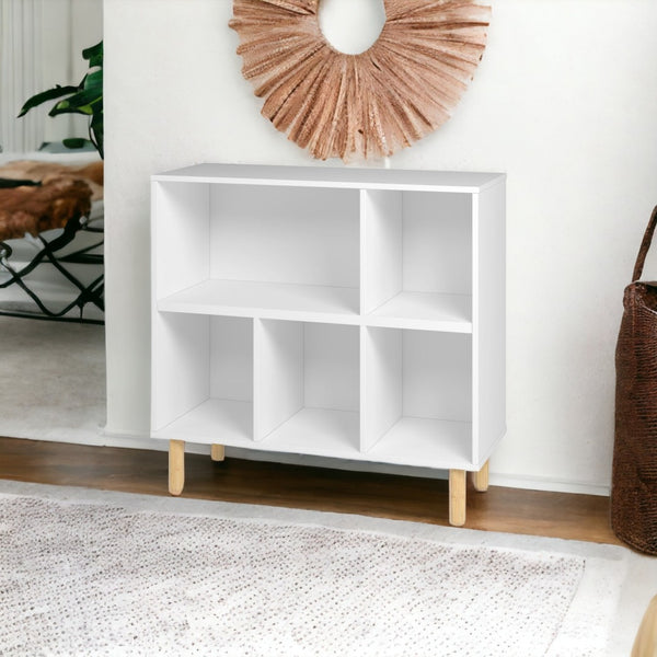 HomeRoots 35" White and Natural Five-Shelf Freestanding Unit for Modern Storage and Stylish Display Solutions 403100