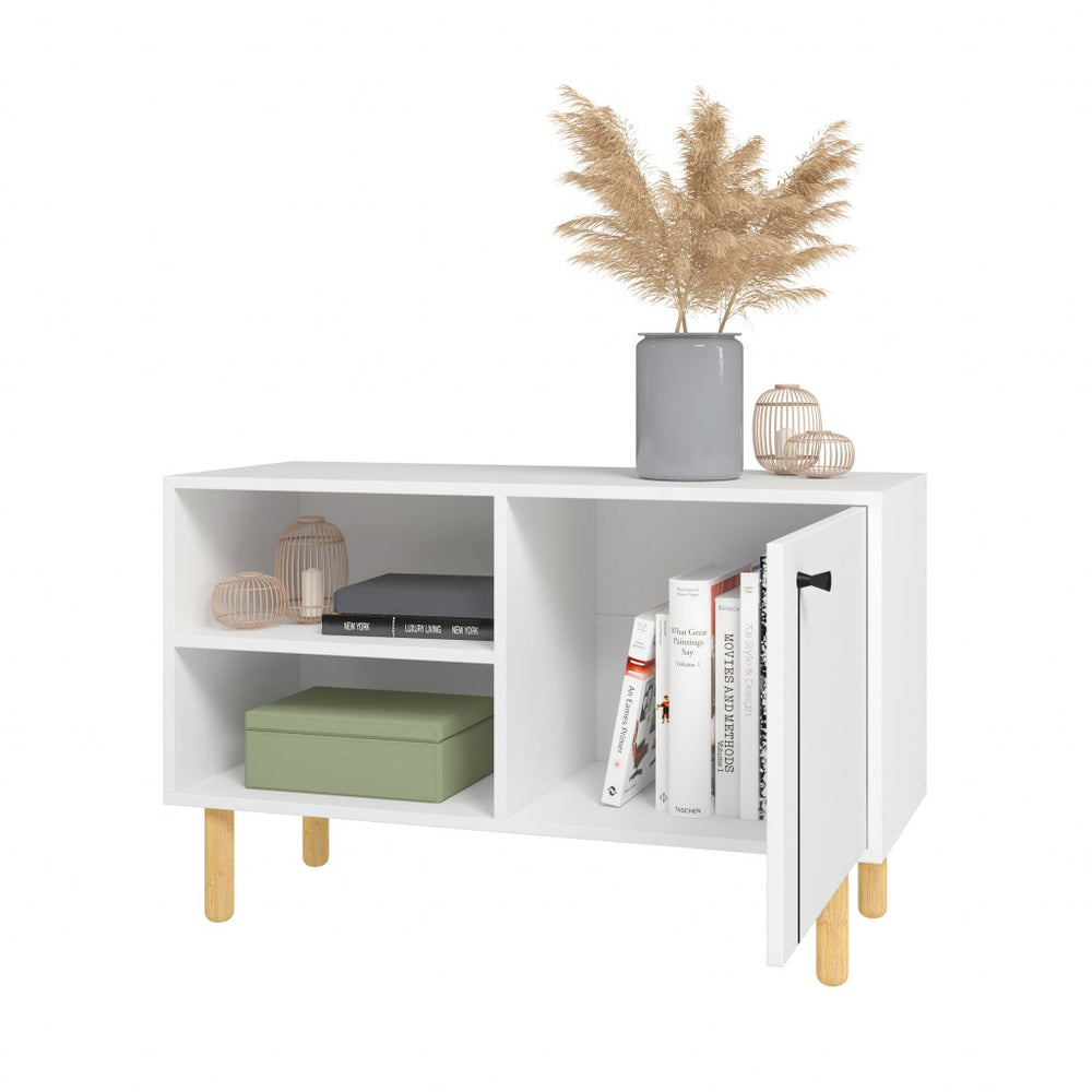 Homeroots Iko White Modern Sideboard Open Cubbie Cabinet  Mdf 403101