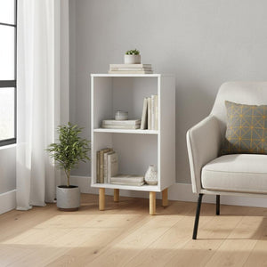 HomeRoots 34" Natural and White Wood Two-Tier Bookcase - Compact, Stylish Storage for Any Small Space Design 403102