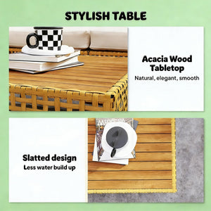English Elm Modular Outdoor Sectional 7 Piece Pe Rattan Patio Set with Acacia Wood Table T3971S00147
