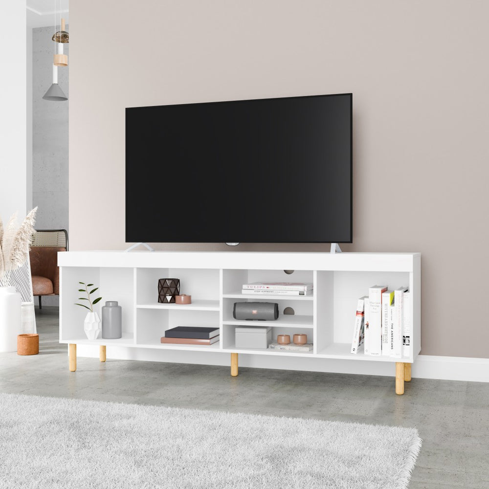 Homeroots Iko White Modern Tv Stand Open Cubbie Media Center  Manufactured Wood 403103