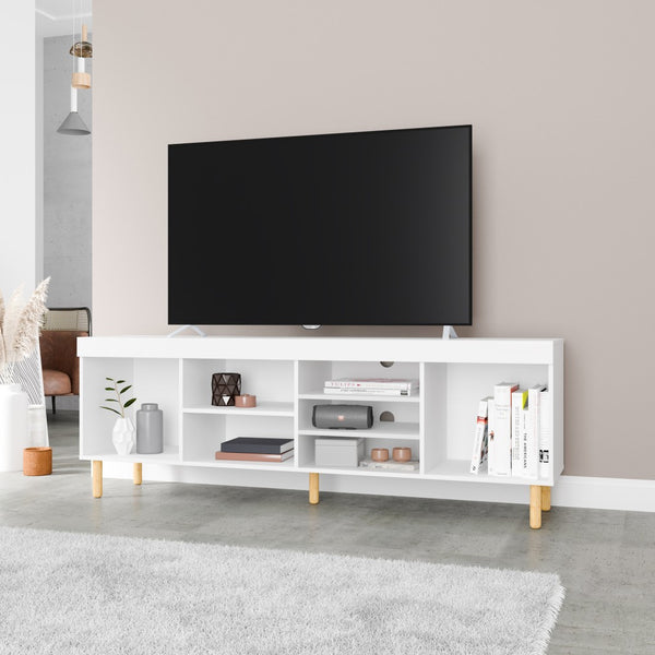 Homeroots Iko White Modern Tv Stand Open Cubbie Media Center  Manufactured Wood 403103
