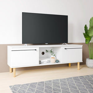 Homeroots Iko White Modern Tv Stand Media Center With Cabinets  Manufactured Wood 403104