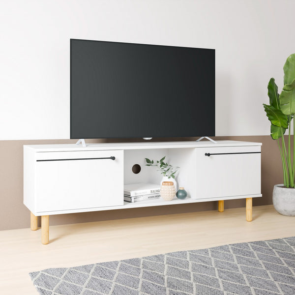 Homeroots Iko White Modern Tv Stand Media Center With Cabinets  Manufactured Wood 403104