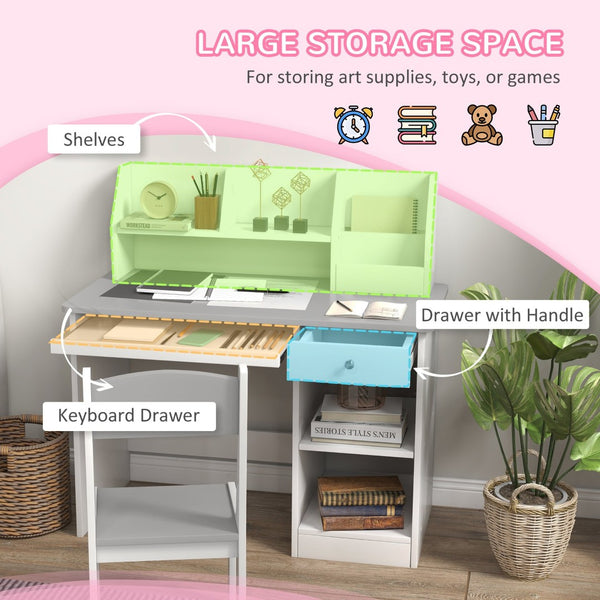 English Elm Qaba Kids Desk And Chair Set For Ages 5-8, Stylish Gray Study Space With Storage For Crafts & Homework W2225P249758-GIGA